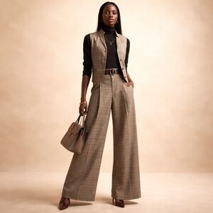 Banana Republic Wideleg Plaid Houndstooth Pleated Pant Sz-2 Academia OfficeSiren